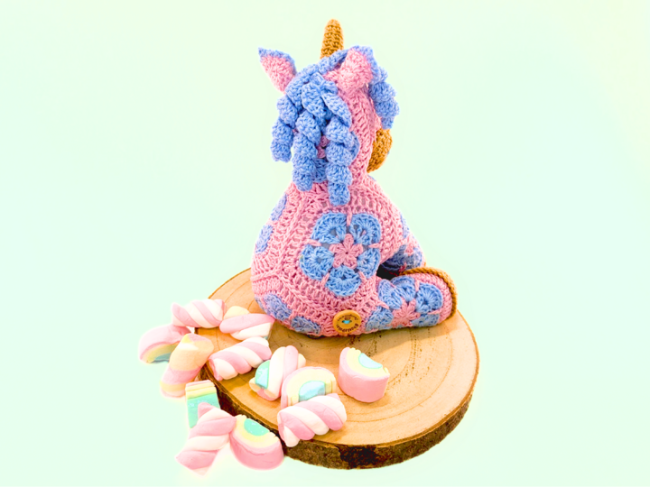 Unicorn crocheted with African Flowers crochet pattern PDF DYN
