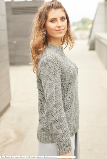 Pulli im Perl- und Ajourmuster in Grau