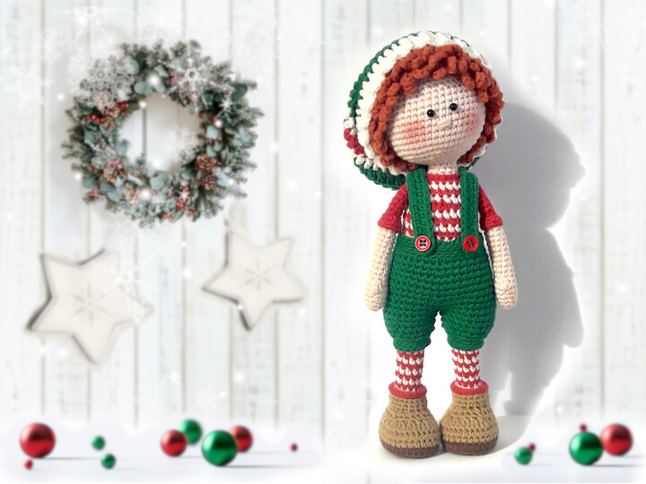 Crochet Amigurumi doll pattern Johnny, the Christmas Elf / Gnome