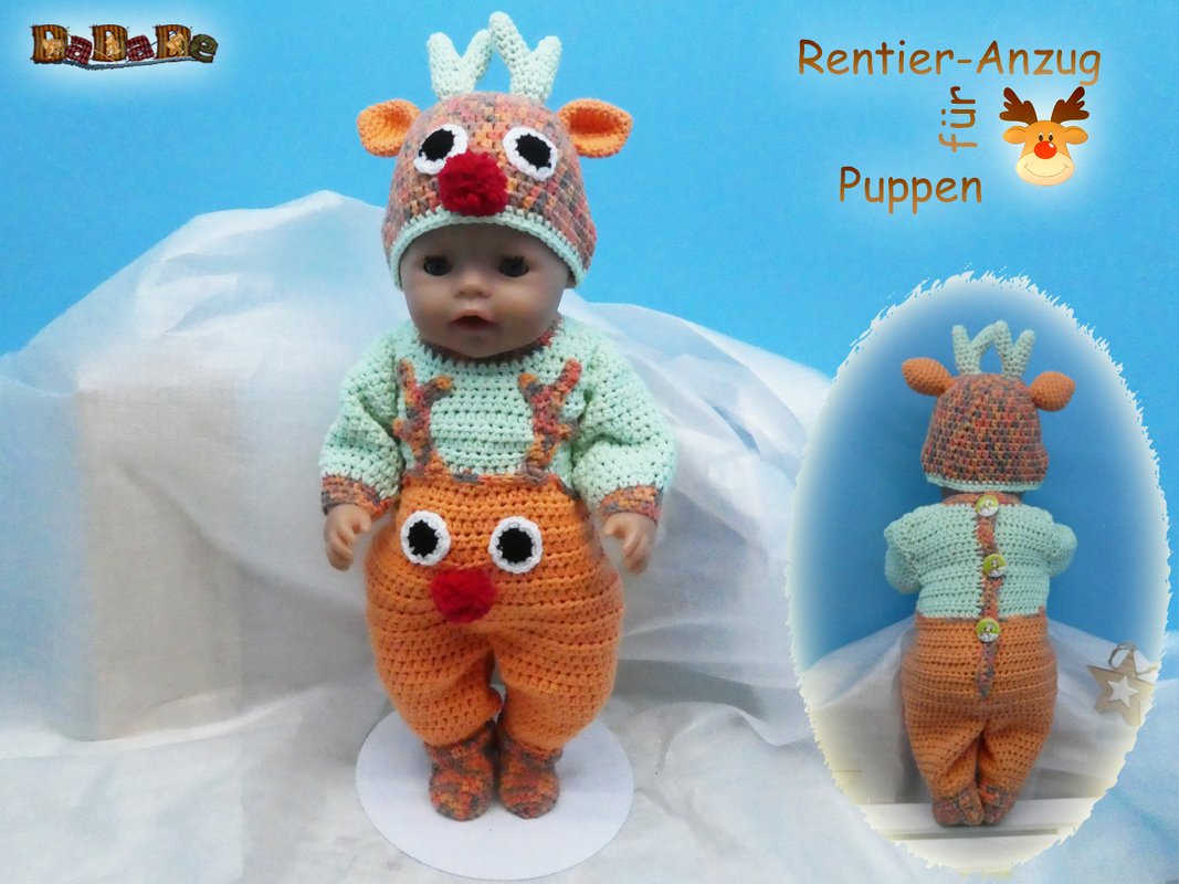 Rentier-Anzug für Puppen-Größe 43cm, Häkelanleitung von DaDaDe - Bild 2
