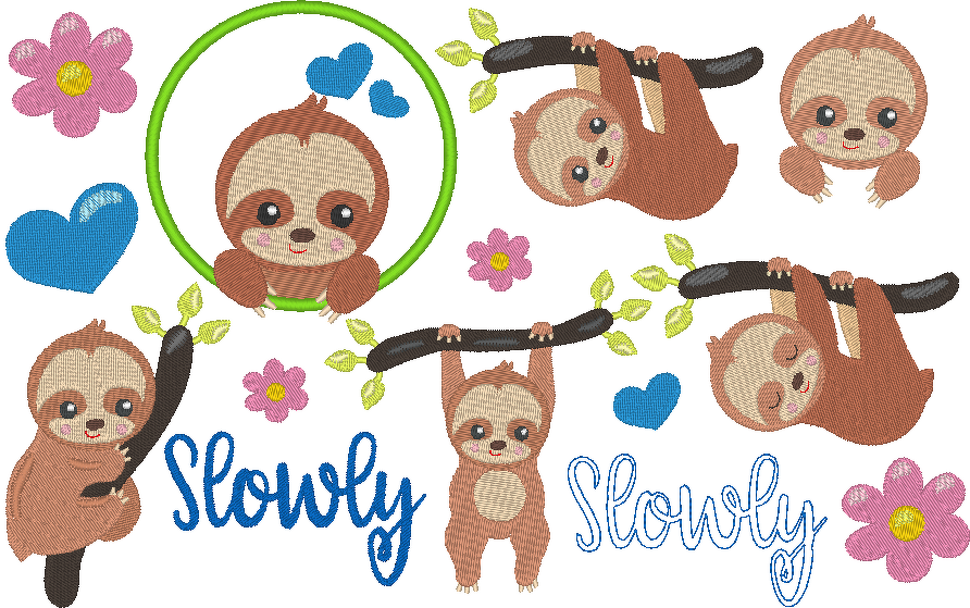 Stickdatei - Faultier mit Herz und Blume gefüllt