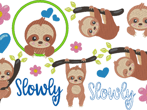 Stickdatei - Faultier mit Herz und Blume gefüllt