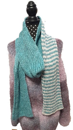 Strick - Anleitung für das Winterset aus Schal und Beanie in blau grau