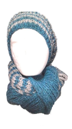 Strick - Anleitung für das Winterset aus Schal und Beanie in blau grau