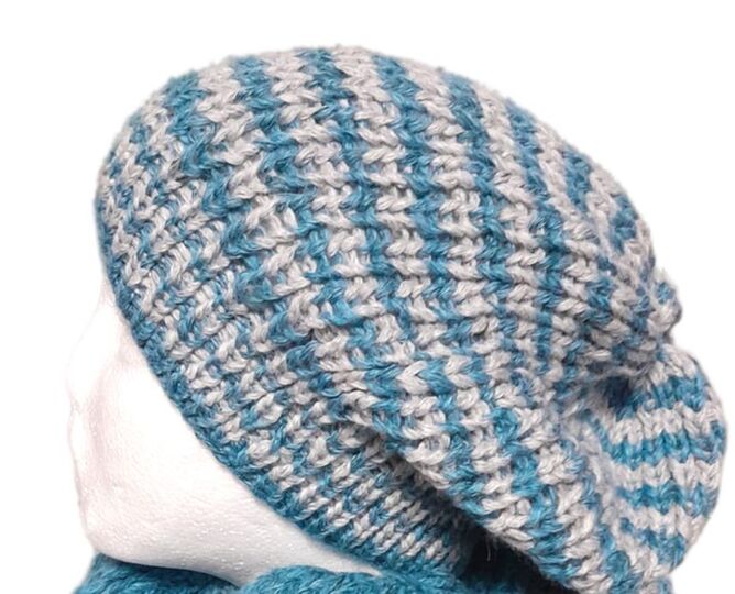 Strick - Anleitung für das Winterset aus Schal und Beanie in blau grau