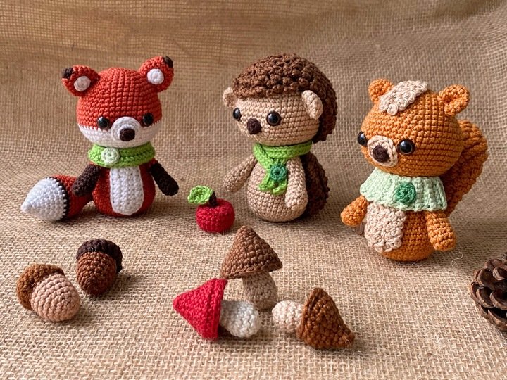 Autumn Animals: Fox, Hedgehog & Squirrel - Crochet Pattern