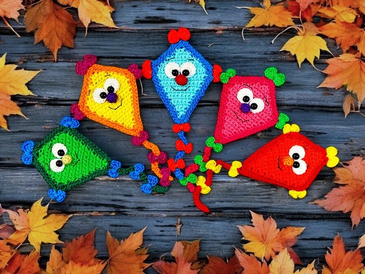 Lustige Herbstdrachen - Häkelanleitung Deko|Blumenstecker