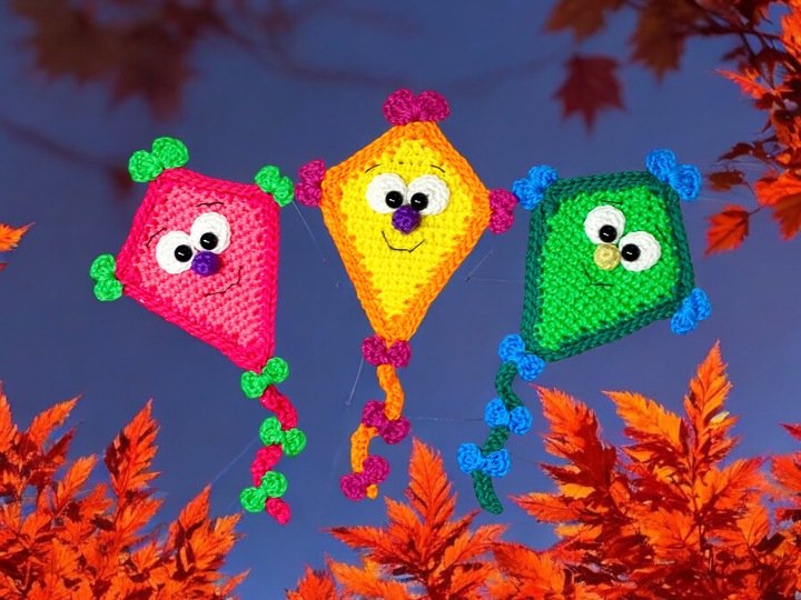 Lustige Herbstdrachen - Häkelanleitung Deko|Blumenstecker