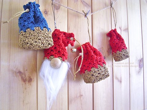 Mini Geschenketaschen häkeln „Mini Granny Bags“, Papiergarn, inkl. Wichtel