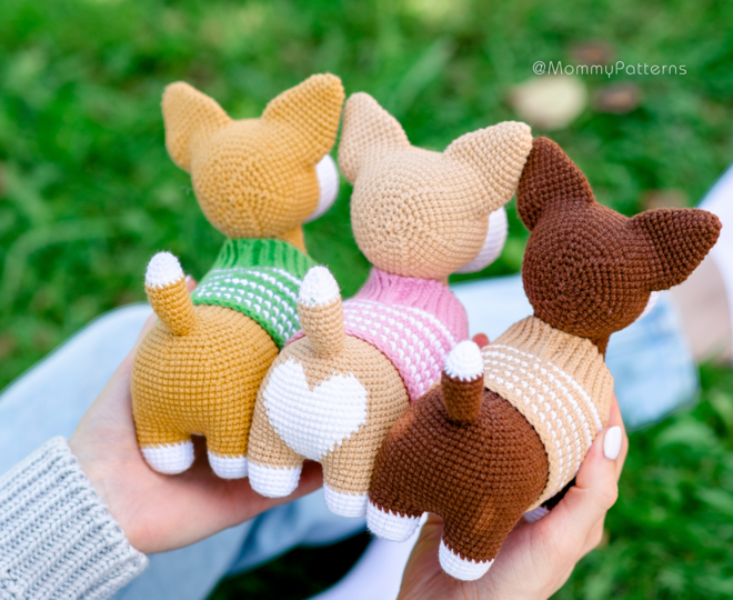 SET of 4 Crochet patterns Dogs: Corgi, Dachshund, Chihuahua and Bruno