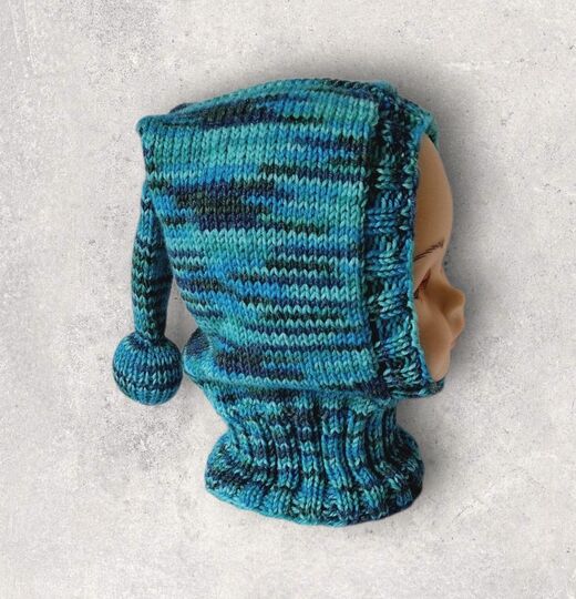 Strickanleitung Schalmütze, Schlupfmütze mit Bommel, ca. 6 - 18 Monate #331