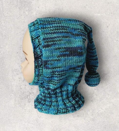 Strickanleitung Schalmütze, Schlupfmütze mit Bommel, ca. 6 - 18 Monate #331