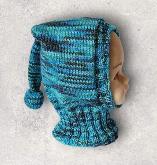 Strickanleitung Schalmütze, Schlupfmütze mit Bommel, ca. 6 - 18 Monate #331