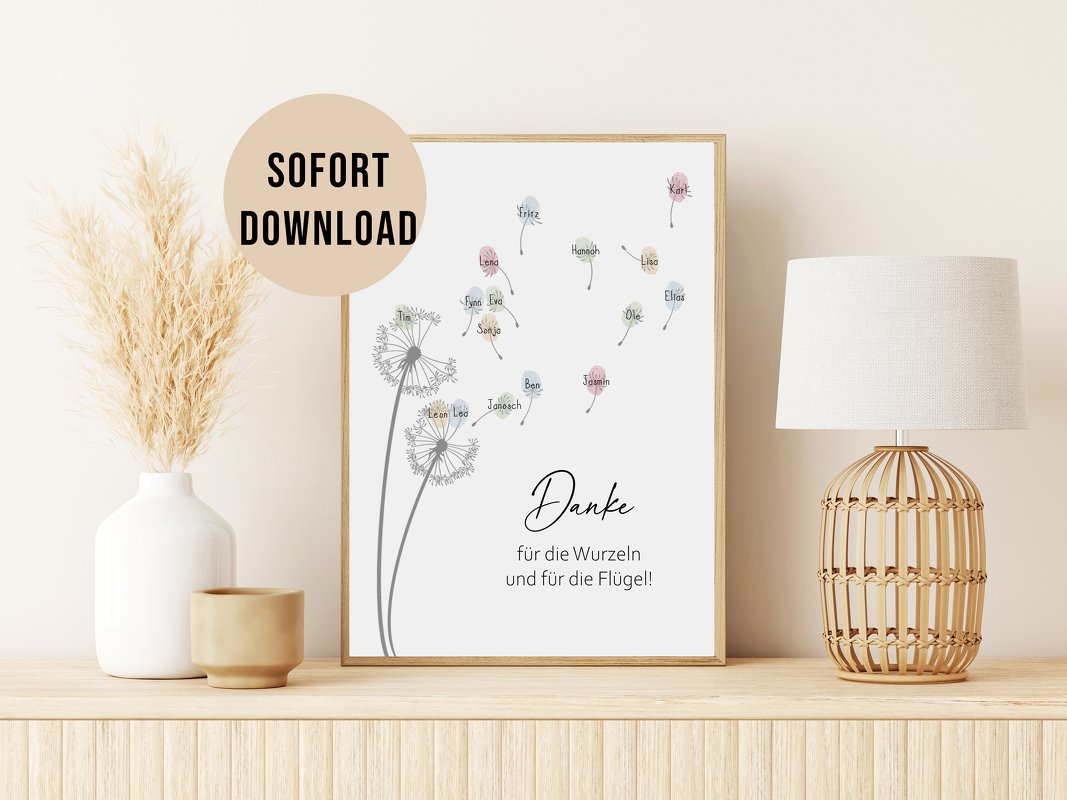 Poster FINGERABDRÜCKE Abschied Kita Schule Abschiedsgeschenk PUSTEBLUME