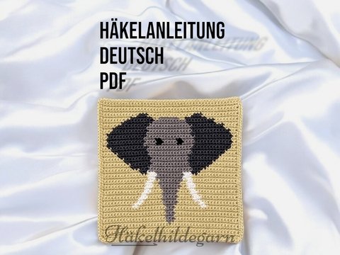 Häkelanleitung Elefant im Quadrat