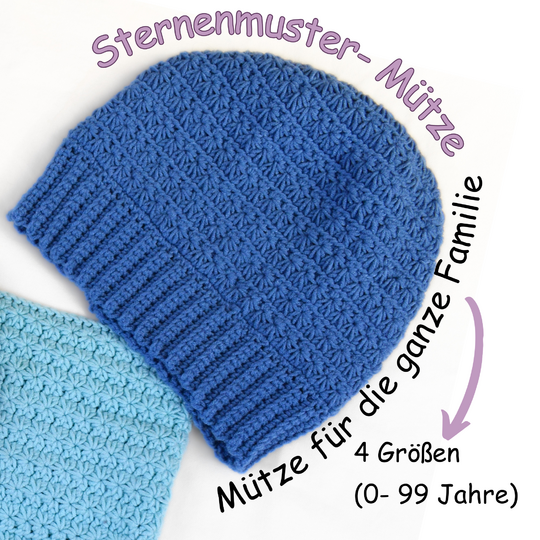 Star Stitch Crochet Hat (0-99 years, 4 sizes)