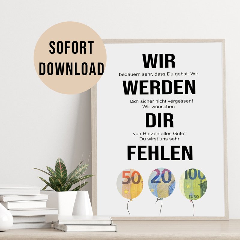 Poster GELDGESCHENK KOLLEGEN Wir werden Dir sehr fehlen DOWNLOAD