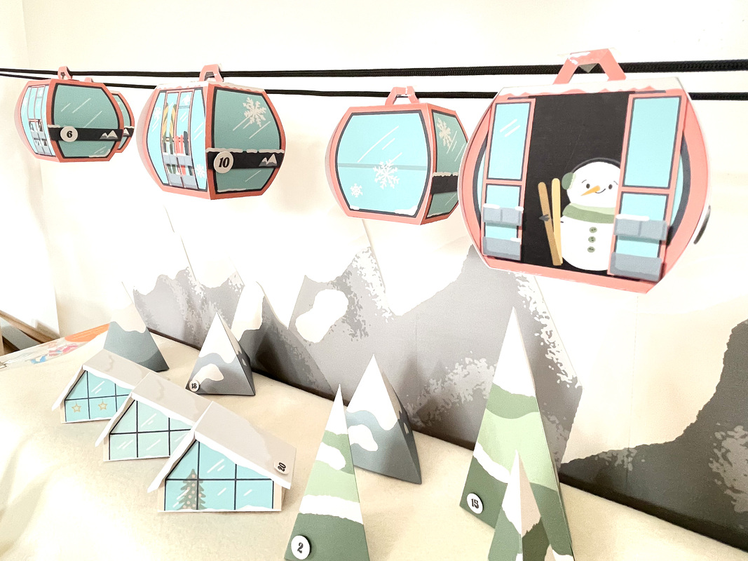 DIY Adventskalender Set: Winterliches Bergdorf mit Seilbahn - PDF + PNG