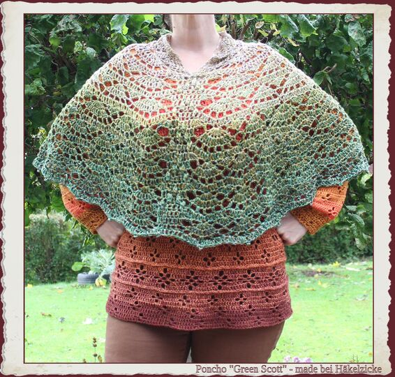 Häkelanleitung Kurzponcho "Green Scott" XS-XXL, RVO
