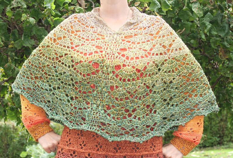 Häkelanleitung Kurzponcho "Green Scott" XS-XXL, RVO