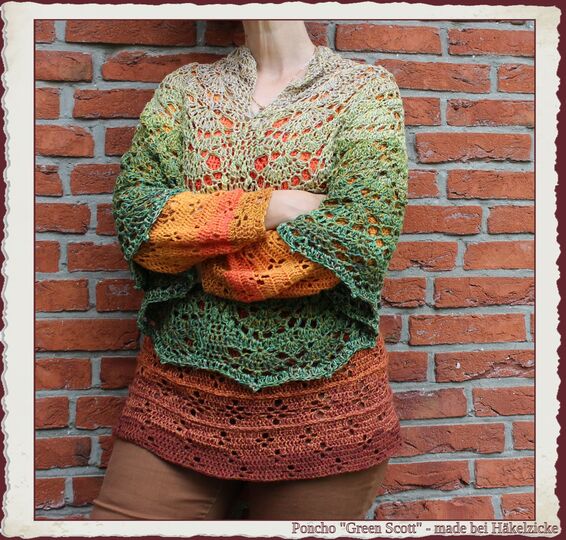 Häkelanleitung Kurzponcho "Green Scott" XS-XXL, RVO