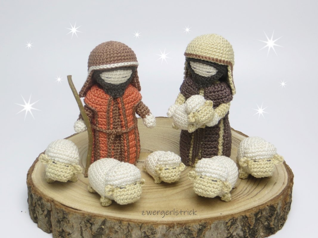 Krippenfiguren häkeln (12-13 cm) - Hirte mit Schafen