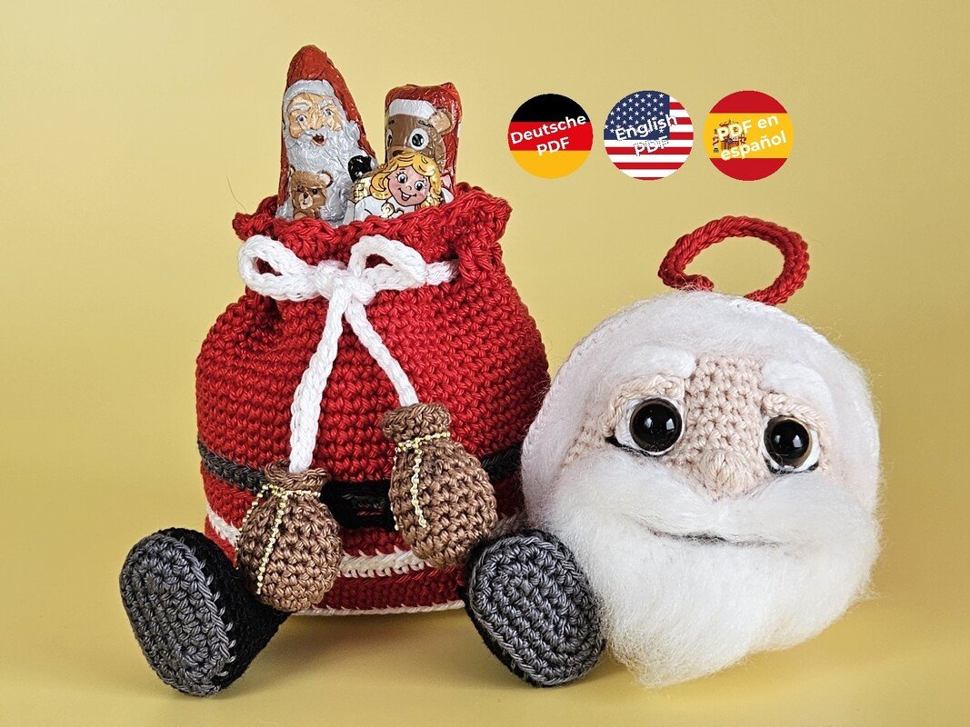 Geschenksäckchen Weihnachtsmann mit Christbaumkugel - Amigurumi Häkelanleit - Bild 2