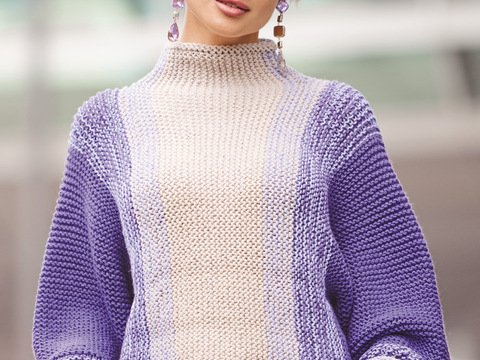 Quer gestrickter Pullover mit Fledermausärmeln