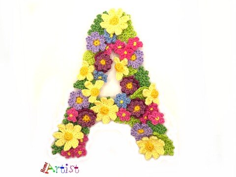 Flower letter A crochet pattern applique