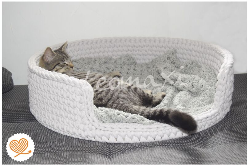 + LEO + Katzekörbchen häkeln, Schlafkorb, Katzenkorb, Hundekörbchen