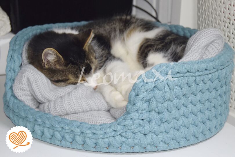 + LEO + Katzekörbchen häkeln, Schlafkorb, Katzenkorb, Hundekörbchen