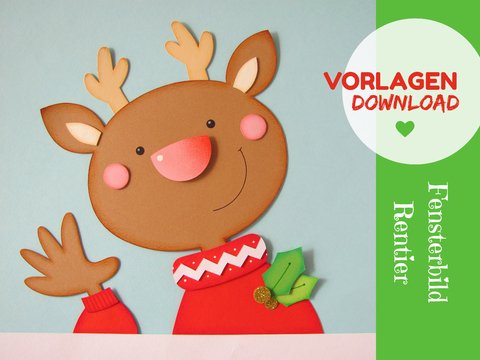 Fensterbild Rentier Fensterguckermotiv für Advent und Weihnachten