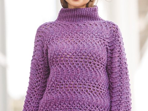 Stehkragenpullover im Pfauenmuster