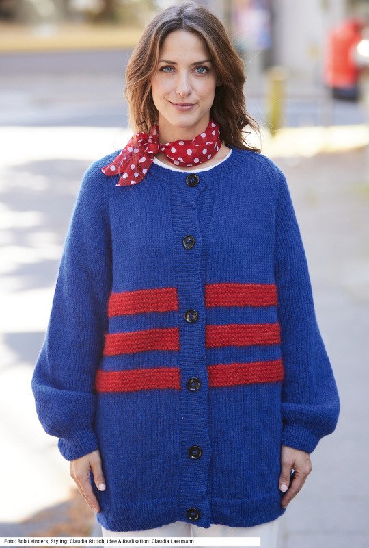 Lange Raglanjacke mit Blockstreifen - Bild 4