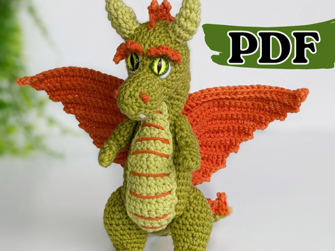 Gustav the Dragon crochet pattern, amigurumi dragon pattern