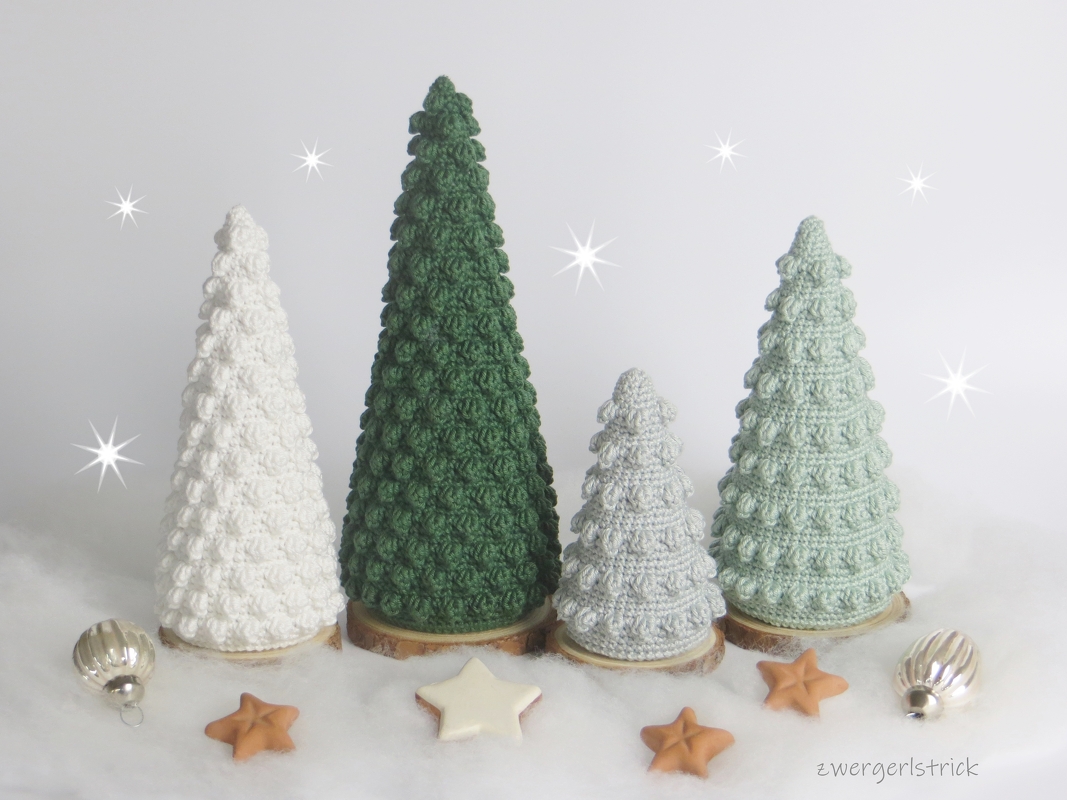 Häkelanleitung für Noppen-Weihnachtsbäume in 2 Varianten S - XL