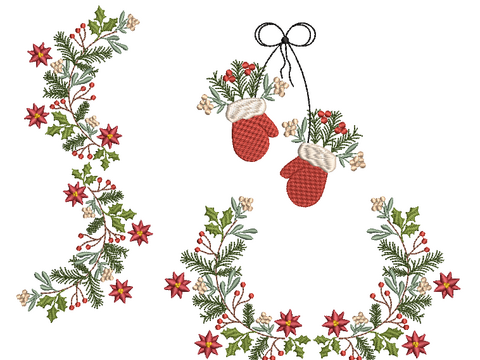 Stickdatei Zweige Weihnacht Handschuhe SET