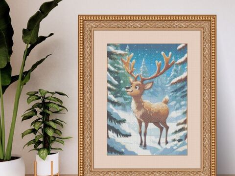 Stickvorlage Kreuzstich Rentier im Wald 14Ct Sticken
