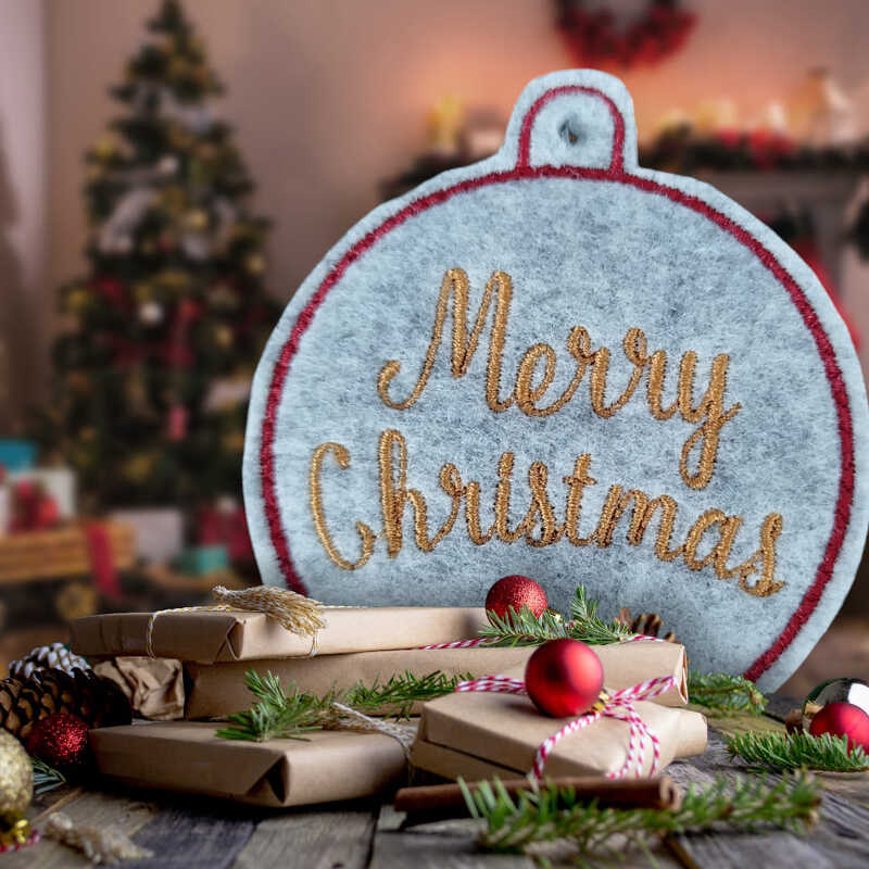 Stickdatei ITH - Weihnachtskugel 10 - Merry Christmas