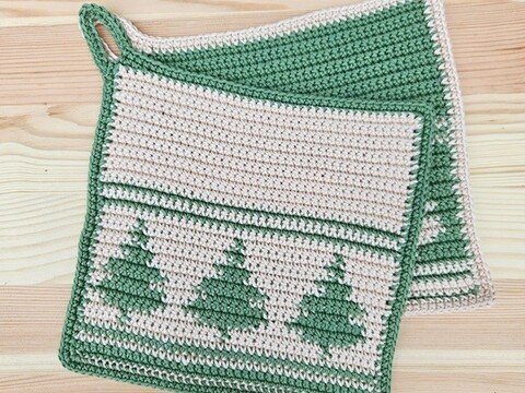 Häkelanleitung Topflappen "Tannenbäume"