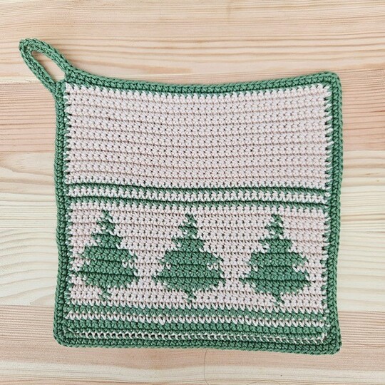 Häkelanleitung Topflappen "Tannenbäume"