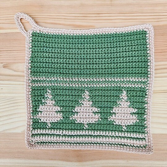 Häkelanleitung Topflappen "Tannenbäume"