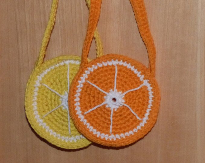 Crochet pattern fruit neck pouch: lemon, orange, kiwi and melon
