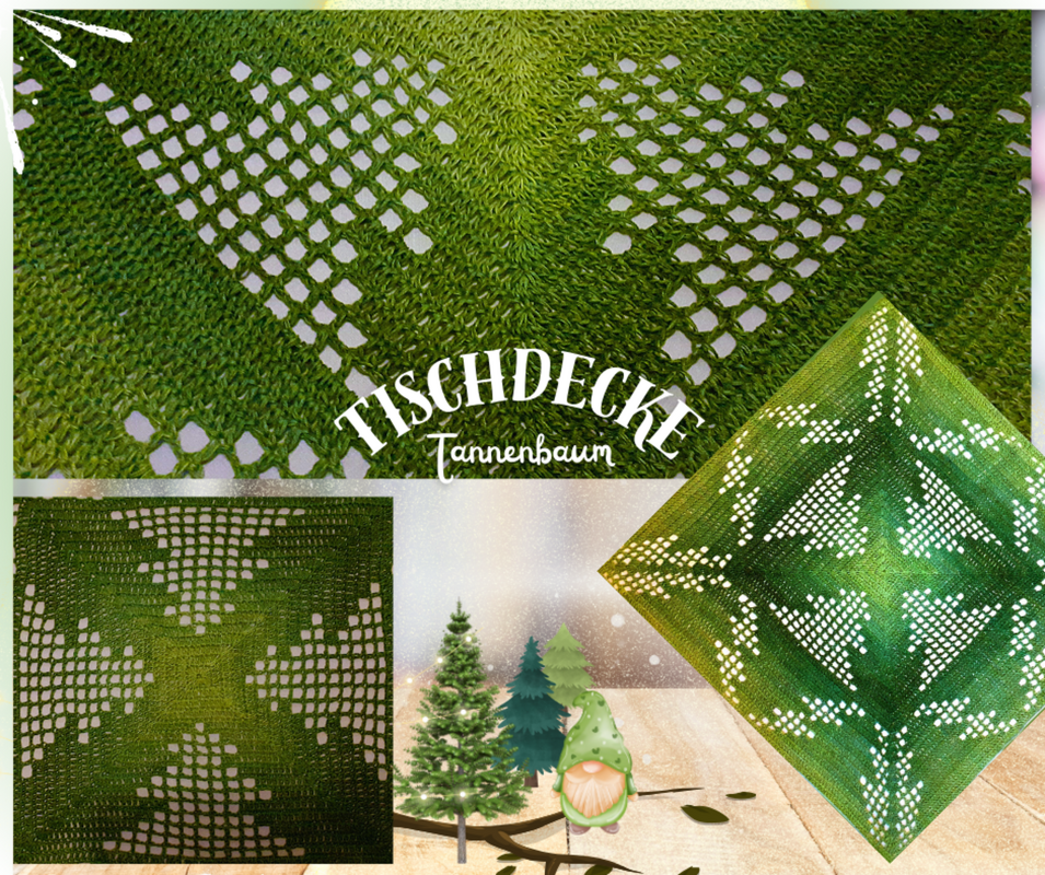 Häkelanleitung für eine Filet-Häkel-Tischdecke "Tannenbaum"