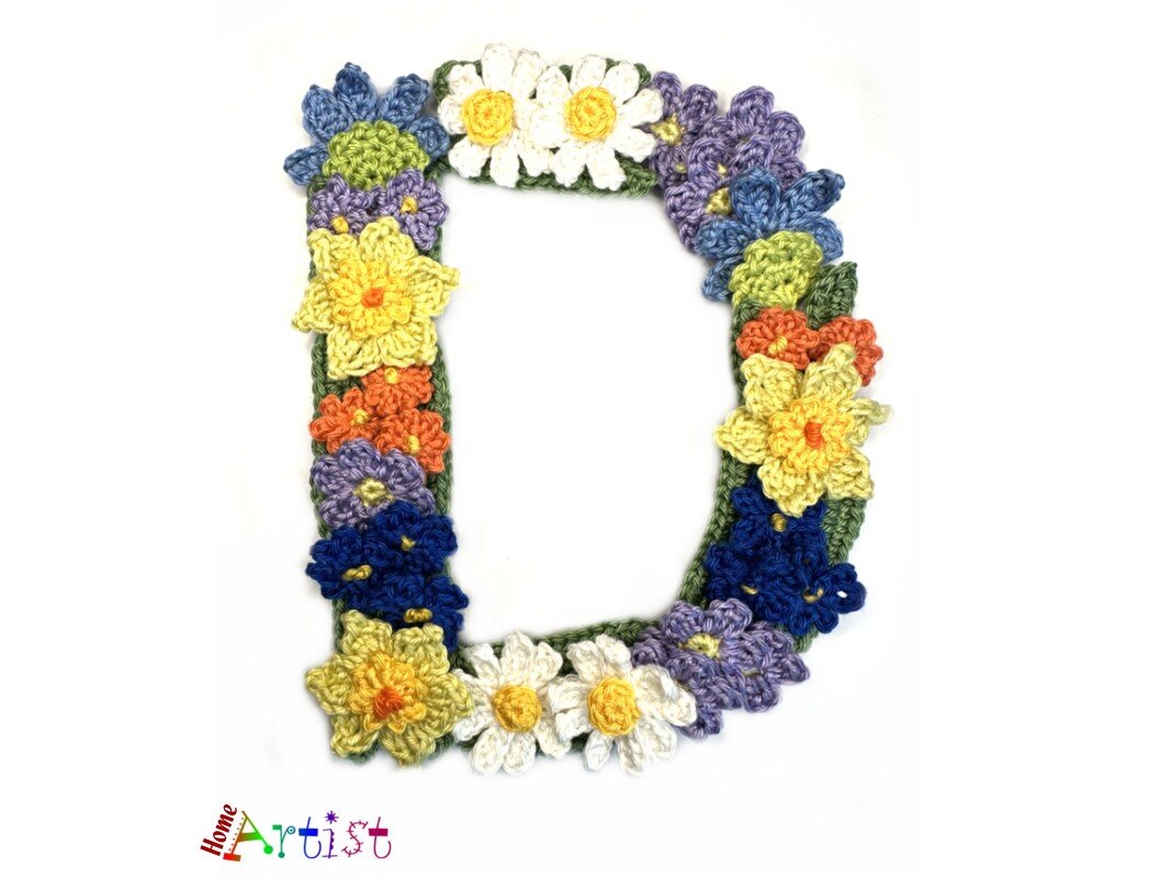 Floral Letter D crochet pattern applique