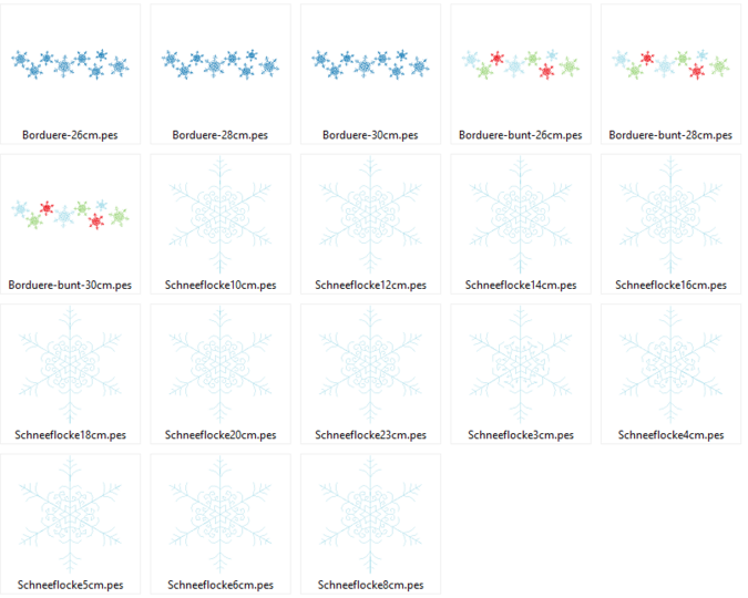 Stickdatei - Schneeflocke in 12 Größen mit Bordüre