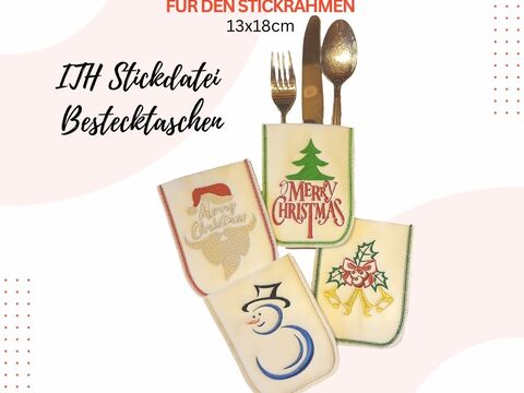 Weihnachtliches ITH Stickdateiset, ITH Bestecktaschen, Maschinensticken ITH