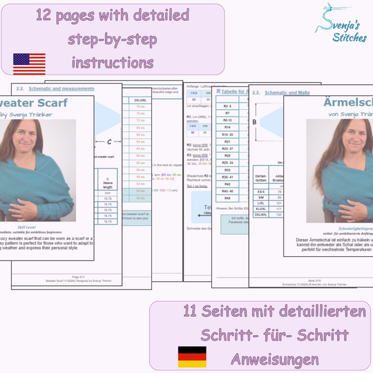Häkelanleitung für einen Ärmelschal |  5 Größen: XS- 4XL