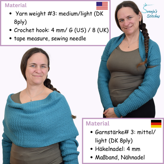 Häkelanleitung für einen Ärmelschal |  5 Größen: XS- 4XL