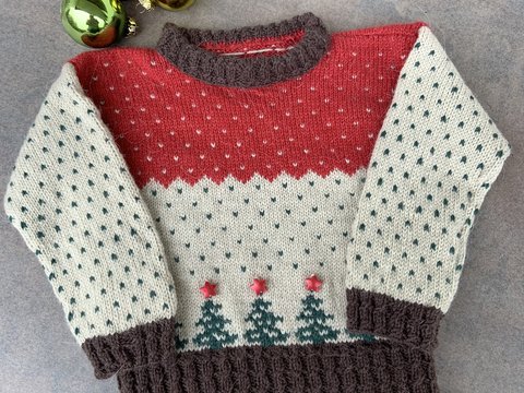 Weihnachtspullover mit Tannen für Kinder Gr. 92